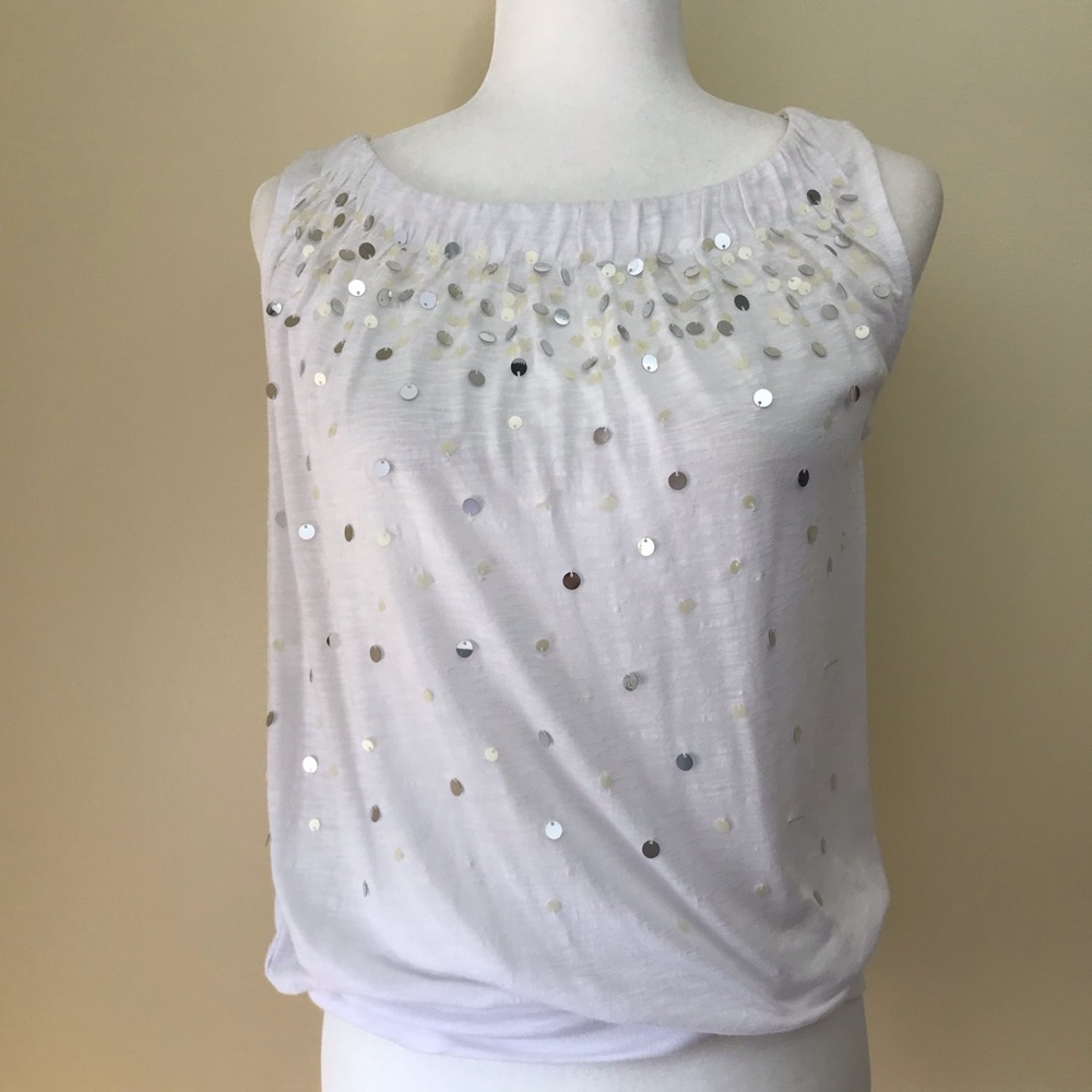 Ann Taylor Loft sleeveless sequined top white XS
